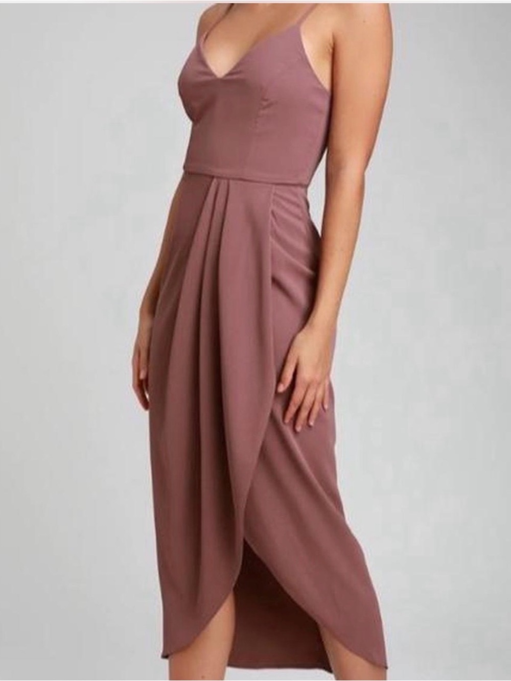 Lulu's Dusty Mauve V-Neck Sleeveless Midi Dress